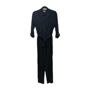 Modcloth Womens Button Up 3/4 Sleeve Belted Jumpsuit Size M Black Casual Chic